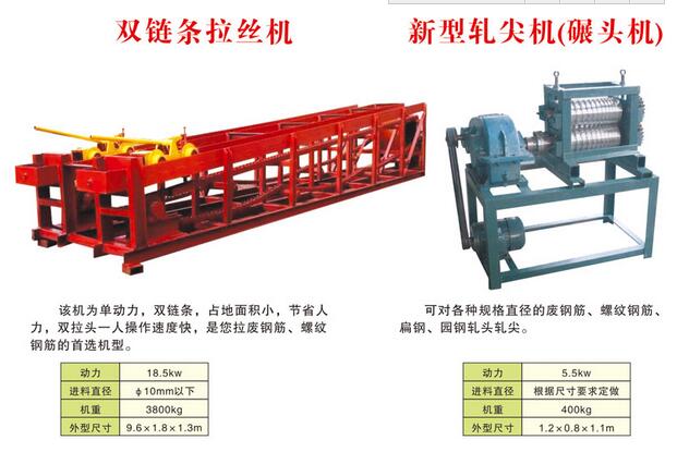 废旧钢筋链条式拉丝机（拨丝机）、扎尖机（扎头机）-- 巩义市少林机械制造厂